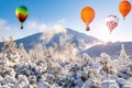 A balloon amid snow in the mountains of Europe. scan from flight altitude.