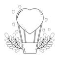 Balloon air hot with heart shape and floral decoration Royalty Free Stock Photo