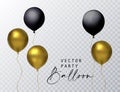 Balloon black gold party set isolated on transparent background. Vector realistic 3d celebration birthday gift Royalty Free Stock Photo