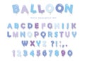 Balloon blue font. Cute ABC letters and numbers. For birthday, boy baby shower. Royalty Free Stock Photo