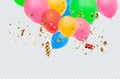 Balloon border with shiny gold glitter and star confetti isolated on transparent background Royalty Free Stock Photo