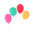 Balloon in cartoon style. Bunch of balloons for birthday and party. Flying ballon with rope. Blue, red and yellow ball isolated on Royalty Free Stock Photo