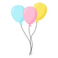 Balloon in cartoon style. Bunch of balloons for birthday and party. Flying balloon with rope. Blue, red, yellow and Royalty Free Stock Photo