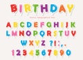 Balloon colorful font paper cutout. Funny ABC letters and numbers. For birthday party, baby shower.