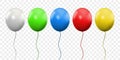 Balloon 3D vector realistic isolated on transparent background. Birthday party colorful ballons with threads Royalty Free Stock Photo