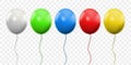 Balloon 3D vector realistic isolated on transparent background. Birthday party colorful ballons with threads and white celebration Royalty Free Stock Photo