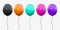 Balloon 3D vector realistic isolated on transparent background. Birthday party orange, pink, green and purple ballons Royalty Free Stock Photo