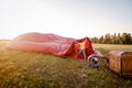 Balloon in the field. Preparing for flight Royalty Free Stock Photo