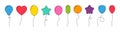 Balloon. Flat baloons with line. Ballons in cartoon style. Bunch of balloons for birthday and party. Flying ballon with rope. Blue Royalty Free Stock Photo