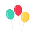 Balloon flat icon. in . Bunch of balloons for birthday and party. Flying ballon with rope. Blue, red and yellow ball isolated on