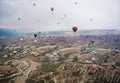 Balloon flies over mountains. Turkey. Cappadocia