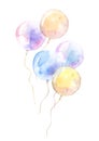 Balloon flies to the sky. Watercolor