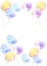 Balloon flies to the sky.Watercolor hand drawn illustration.