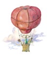 Balloon flight is illustrated with watercolor