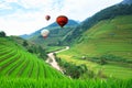 Balloon float in the rice fields on terraced of Mu Cang Chai, YenBai, Vietnam.