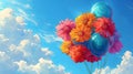 Balloon and flower bouquet for party birthday celebration flying