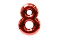 Balloon font metellic red number 8 made of realistic helium balloon, Premium 3d illustration.