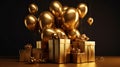 Balloon Gifts Gold Color Generative AI