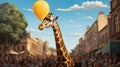 A balloon giraff the crowd, amusing onlookers with its long neck
