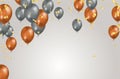 Balloon gray and brown background. Flying colorful balloons birthday party decoration. Anniversary celebration card, fun carnival Royalty Free Stock Photo