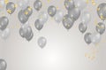 Balloon gray and white background. Flying colorful balloons birthday party decoration. Anniversary celebration card, fun carnival Royalty Free Stock Photo