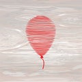 Balloon. Hand drawn, thin line. Greeting card. Vector on wooden background. Logo