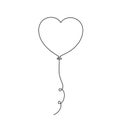 Balloon-heart one-line art, hand drawn continuous contour. Romantic holiday minimalist design. Decoration for relationships,