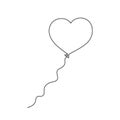 Balloon-heart one-line art, hand drawn continuous contour. Romantic holiday minimalist design. Decoration for relationships,