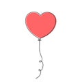 Balloon-heart one-line art, hand drawn continuous contour. Romantic holiday minimalist design. Decoration for relationships,