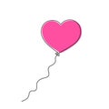 Balloon-heart one-line art, hand drawn continuous contour. Romantic holiday minimalist design. Decoration for relationships,