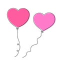 Balloon-heart one-line art, hand drawn continuous contour. Romantic holiday minimalist design. Decoration for relationships,