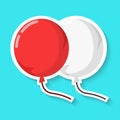 Balloon isolated on a blue background. Red and white balloons.. Realistic sticker. Simple cute design. Icon or logo. Flat style