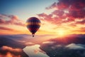 Balloon journey Sunrise background, hot summer, freedom and travel