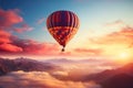 Balloon journey Sunrise background, hot summer, freedom and travel