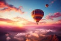 Balloon journey Sunrise background, hot summer, freedom and travel