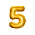 Balloon number 5 Five 3D golden foil realistic alphabet