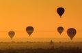 Balloon over plain of Bagan in misty morning, Myanmar Royalty Free Stock Photo
