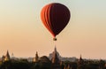 Balloon over plain of Bagan in misty morning, Myanmar Royalty Free Stock Photo