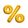 Balloon percentage sign symbol 3D golden foil realistic alphabet Royalty Free Stock Photo