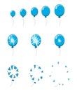 Balloon pop, explosion, burst animation step, frames isolated on white