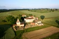 Balloon ride over a chateau in the south of France Royalty Free Stock Photo