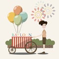 Balloon seller in the street.Amusement park. Vector