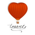 Balloon in the shape of a heart with the inscription travel. Vector