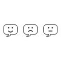 Balloon with smiley face, speech bubble with emoticon face icon with tick signs for web, app, software use Royalty Free Stock Photo