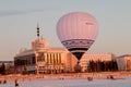 a balloon at sunset in winter, in the north of Russia.