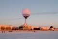 a balloon at sunset in winter, in the north of Russia.