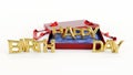 balloon text of Happy Birthday on open giftbox isolated on white background