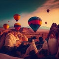 Balloon Tourism, Air Balloons in Sky, Ballooning Drawing Imitation, Abstract Generative AI Illustration