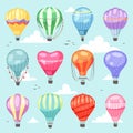 Balloon vector cartoon air-balloon or aerostat with basket flying in sky and ballooning adventure flight illustration