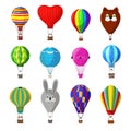 Balloon vector cartoon air-balloon or aerostat with basket flying in sky and ballooning adventure flight illustration